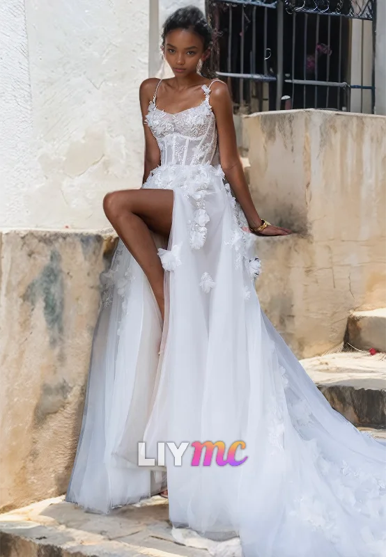 Women's Clothing For Outdoor Activities Sweetheart Sleeveless Appliques Tulle Floral Embellished A-Line Beach Wedding Dress Women's Clothing For Outdoor Activities Sweetheart Sleeveless Appliques Tulle Floral Embellished A-Line Beach Wedding Dress