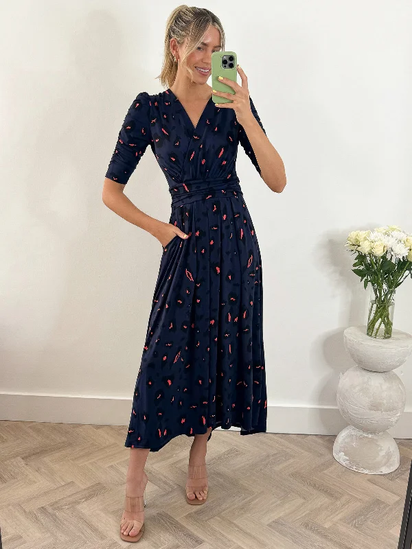 Women's Loungewear Clothes Adria Animal Print Jersey Maxi Dress, Navy Animal