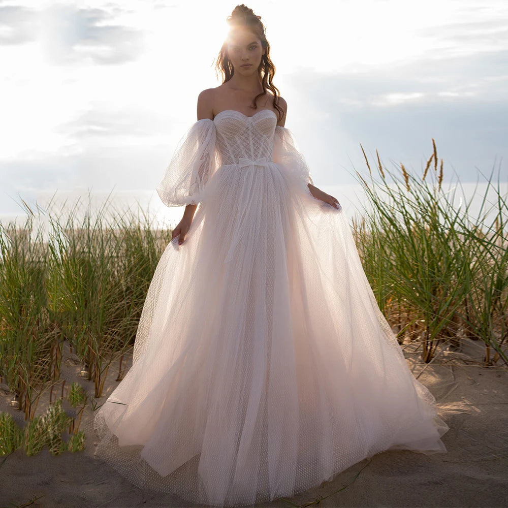 Formal Clothing For Women Pastrol A-line Tulle Wedding Gown for Bride Simple Illusion Puff Full Sleeve Bridal Dress Women Open Back Vestido De Novia Formal Clothing For Women Pastrol A-line Tulle Wedding Gown for Bride Simple Illusion Puff Full Sleeve Bridal Dress Women Open Back Vestido De Novia
