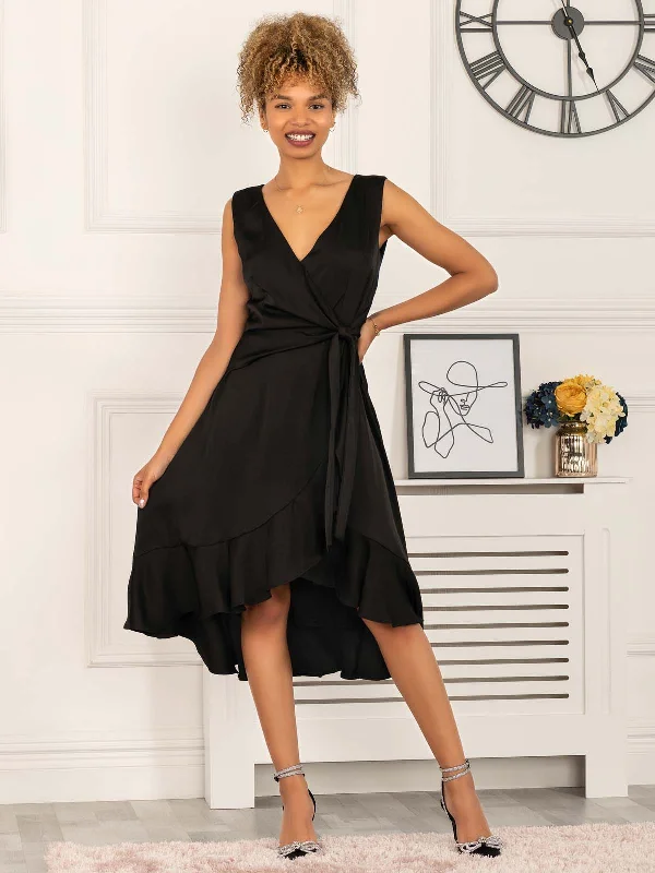 Women's Clothes Sherlyn Wrap Flounce Hem Dress, Black