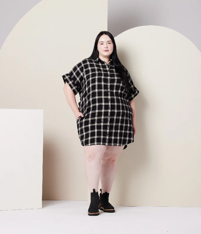 Unleash Your Style Amaris Dress - Black/Taupe Plaid