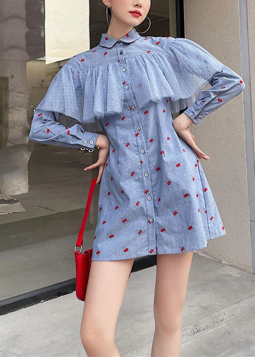 Unbeatable Prices Fine Blue Tulle Patchwork Print Cotton Shift Dresses Spring