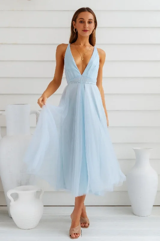 Casual Clothing For Women Summer Cinderella Midi Dress Blue