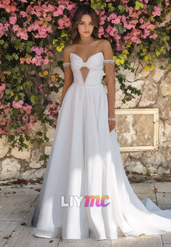 Women's Clothing For Outdoor Events Sweetheart Strapless Illusion Bowknot A-Line Pleated Wedding Dress Women's Clothing For Outdoor Events Sweetheart Strapless Illusion Bowknot A-Line Pleated Wedding Dress