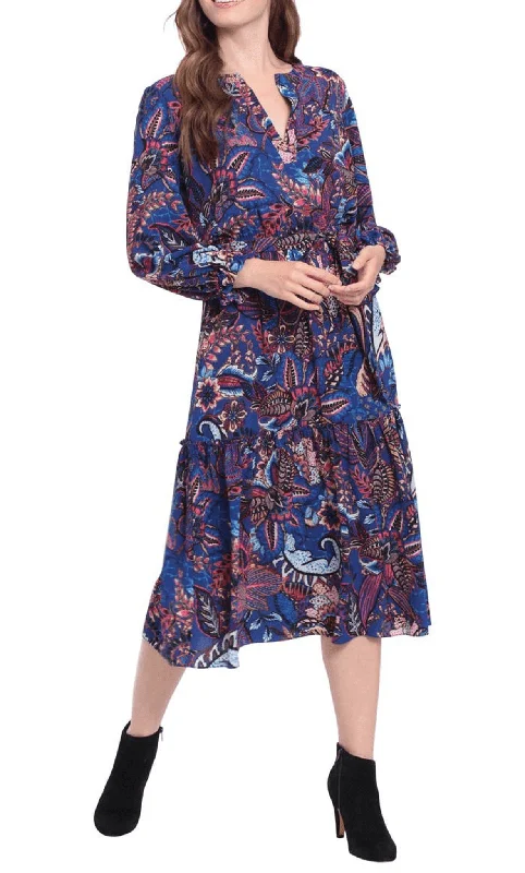 Elegant Styles London Times T6378M - Printed Flowy Midi Dress