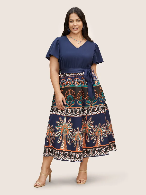 Shop Our Looks Boho Print Patchwork Ruffle Sleeve Dress