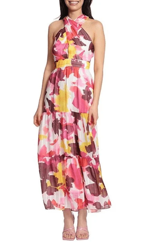 Flash Sales Today Maggy London G5234M - Printed Crisscross Halter Maxi Dress