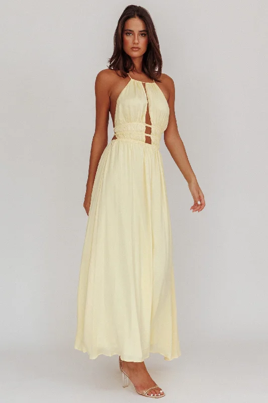 Style Breakthroughs Cyndi Open Back Halterneck Maxi Dress Light Yellow