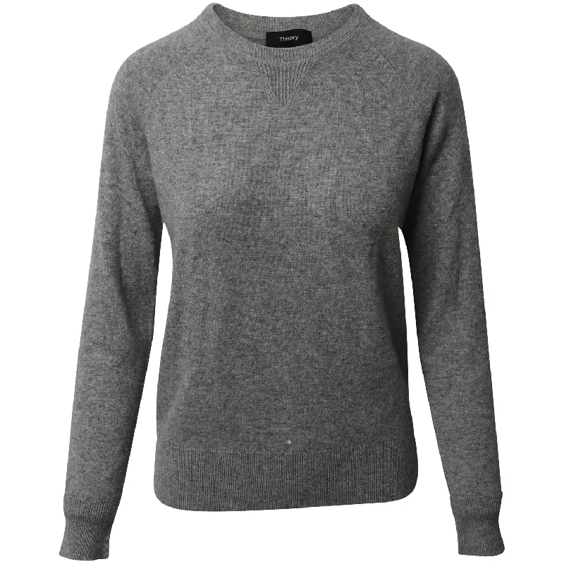 Women's Clothing For Holiday Travel Theory Crew Neck Sweater in Grey Cashmere