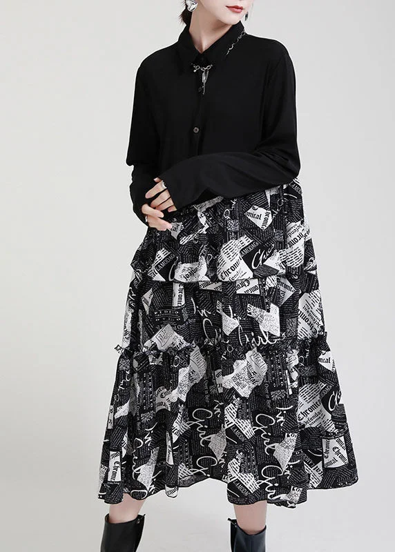 High-Fashion Women's Clothing Vintage Black PeterPan Collar Patchwork asymmetrical design Ruffled Fall Dress Long sleeve High-Fashion Women's Clothing Vintage Black PeterPan Collar Patchwork asymmetrical design Ruffled Fall Dress Long sleeve