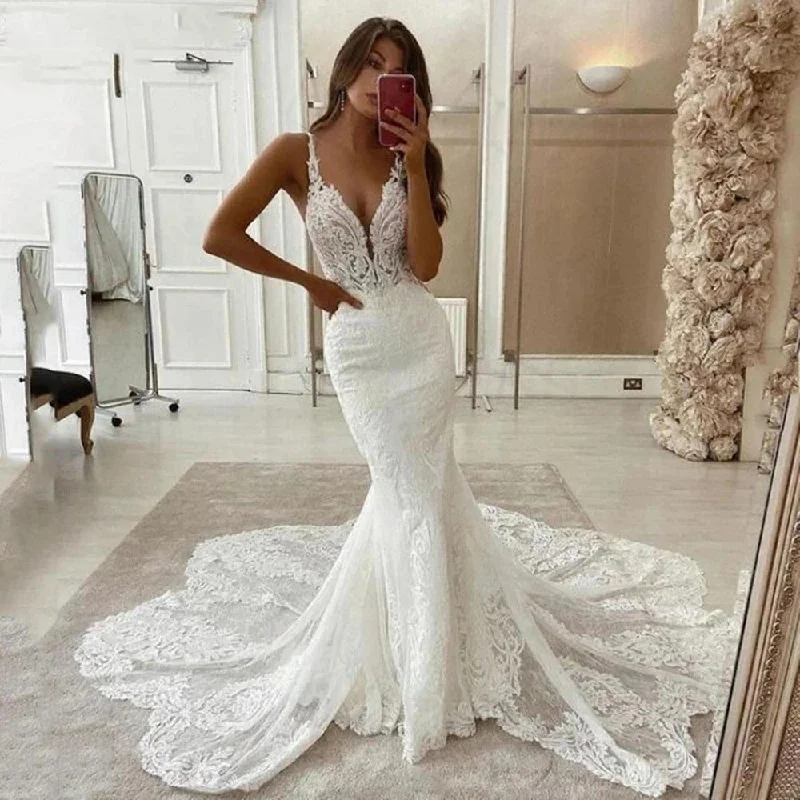 Casual Chic Women's Clothes Lace Mermaid Wedding Dresses Spaghetti Strap Soft Tulle Backless Bridal Gowns Sleeveless Vintage Country Wedding Gown Casual Chic Women's Clothes Lace Mermaid Wedding Dresses Spaghetti Strap Soft Tulle Backless Bridal Gowns Sleeveless Vintage Country Wedding Gown