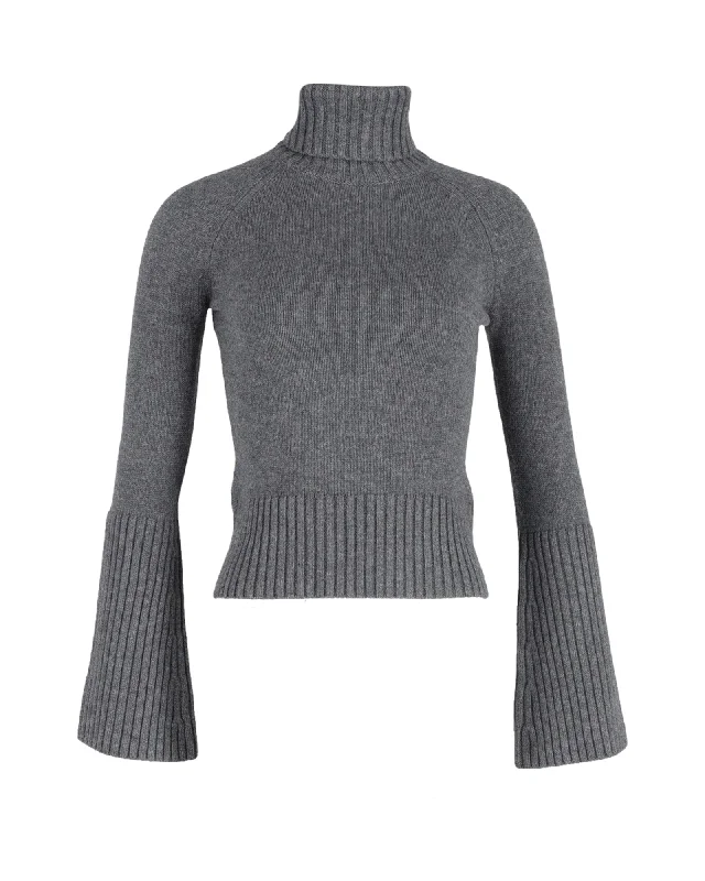 Women's Casual Wear Clothes Michael Kors Flared Sleeve Turtleneck Sweater in Grey Cotton Women's Casual Wear Clothes Michael Kors Flared Sleeve Turtleneck Sweater in Grey Cotton