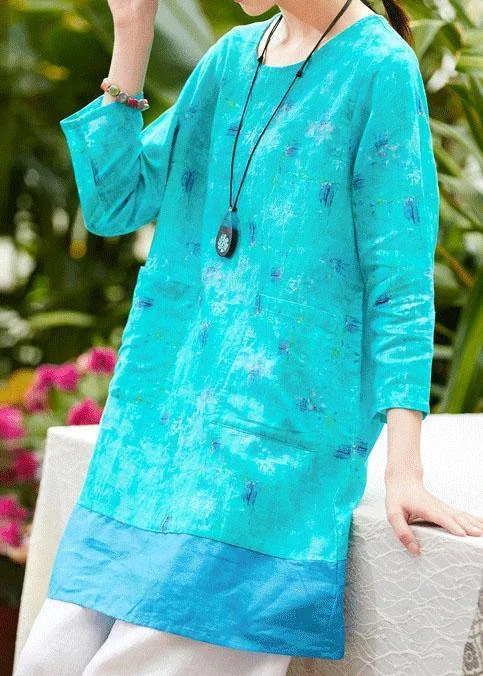 Women's Plus-Size Clothes Beautiful o neck pockets linen Robes Outfits green print Dresses summer Women's Plus-Size Clothes Beautiful o neck pockets linen Robes Outfits green print Dresses summer