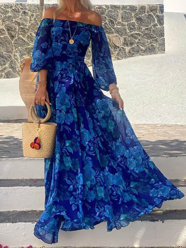 Chic Clothing For Women Foral Off Shoulder Back Graceful Smocked Vacation Maxi Dress Chic Clothing For Women Foral Off Shoulder Back Graceful Smocked Vacation Maxi Dress