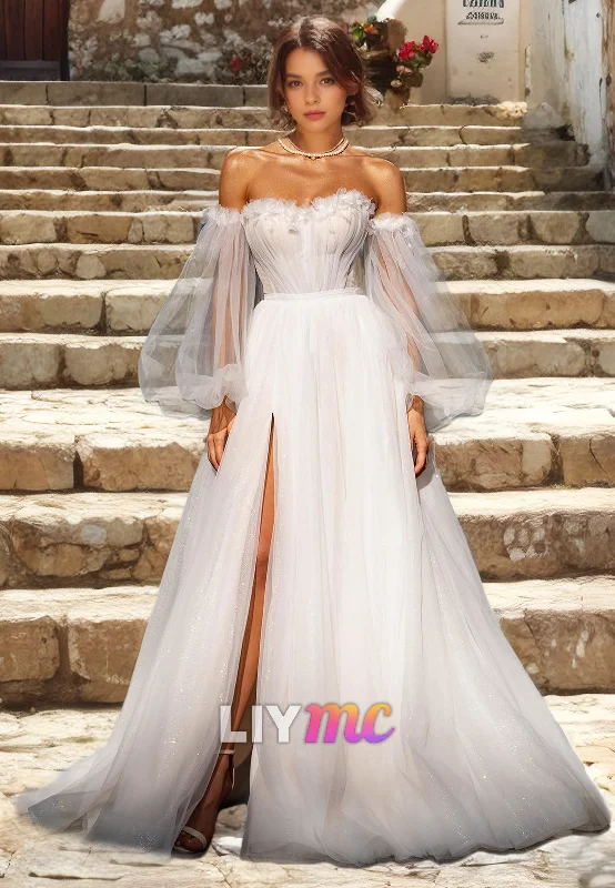 Luxury Women's Clothes Sweetheart Strapless Tulle Ball Gown A-Line Wedding Dress