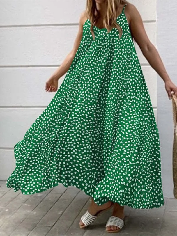 Women's Plus-Size Clothes Vintage Print Sling Sleeveless Dress