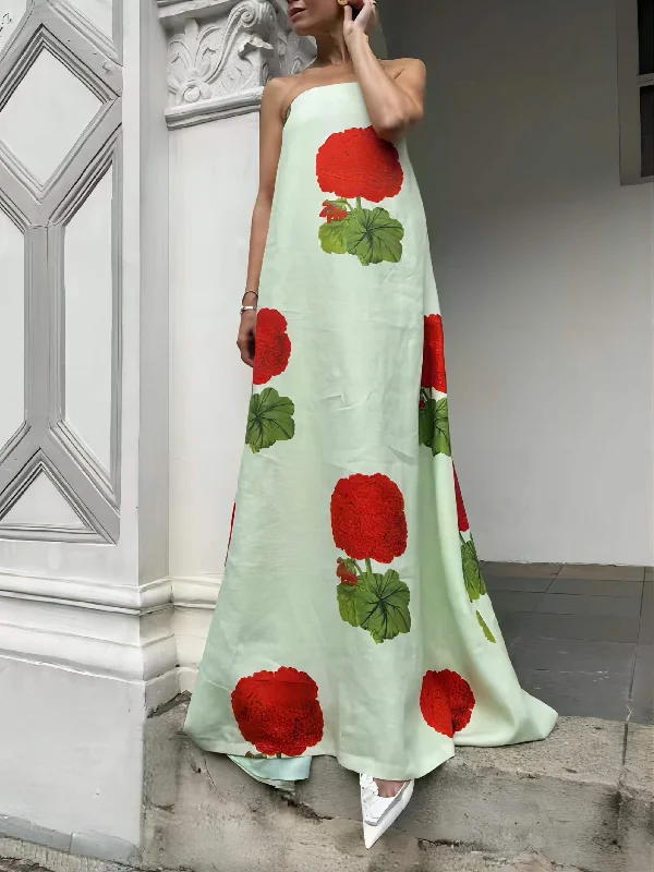 Women's Evening Clothes Geranium Floral Stylish Print Maxi Dress