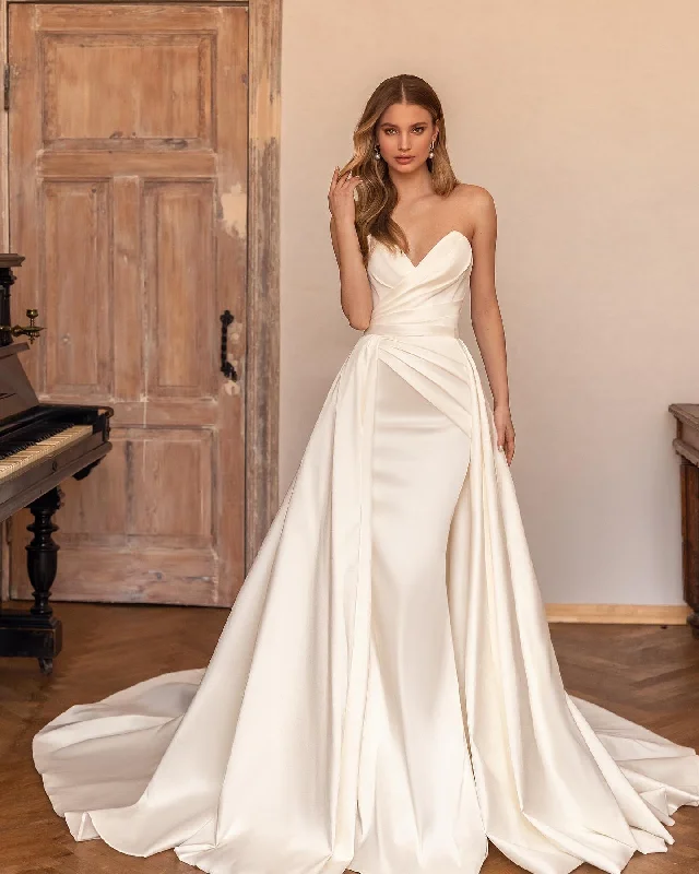 Women's Elegant Clothing Sets Sexy Satin Off Shoulder Wedding Dresses With Detachable Train Sweetheart A-Line White/Ivory Bridal Gowns vestidos de novia Women's Elegant Clothing Sets Sexy Satin Off Shoulder Wedding Dresses With Detachable Train Sweetheart A-Line White/Ivory Bridal Gowns vestidos de novia