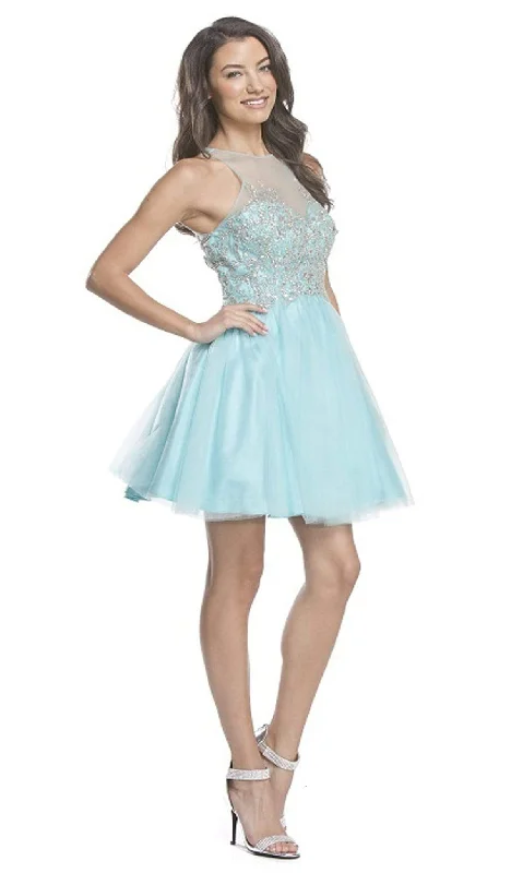 Women Wear Brands Aspeed Design - Ornate Sheer Halter A-line Homecoming Dress