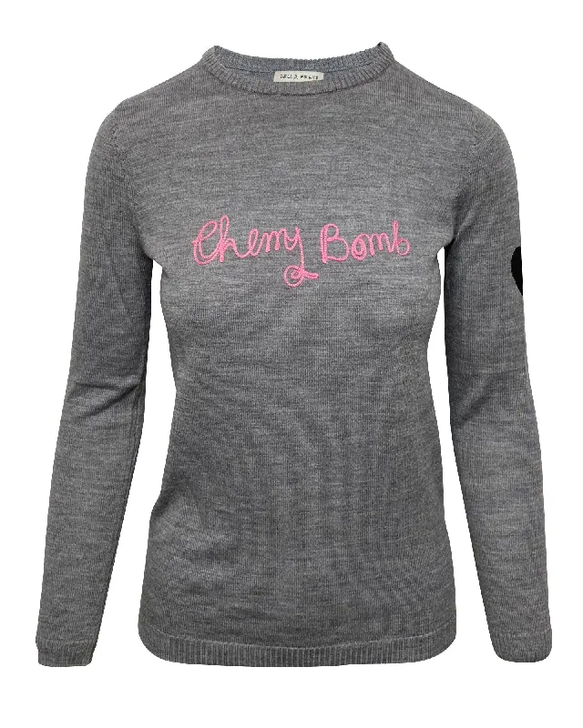 Luxury Women's Clothing Bella Freud Cherry Bomb Sweater in Grey Wool