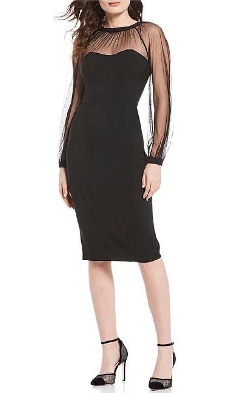 Trendy Urban Attire Maggy London G4507M - Illusion Sleeve Midi Dress