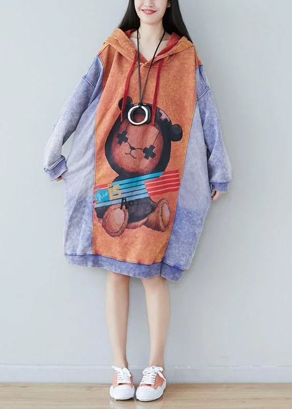 Women's Clothing For Outdoor Activities Style Orange Hooded Print Drawstring Fall Sweatshirts Dress Women's Clothing For Outdoor Activities Style Orange Hooded Print Drawstring Fall Sweatshirts Dress