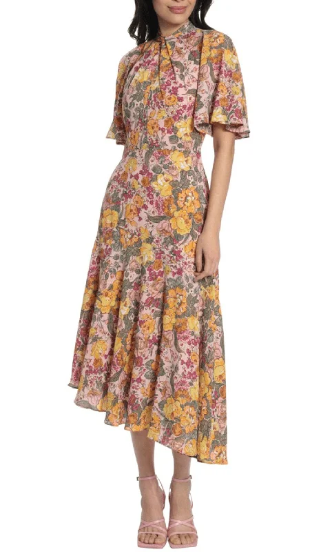 Fashion Forward Femme Maggy London G5242M - Asymmetrical Floral A-line Dress