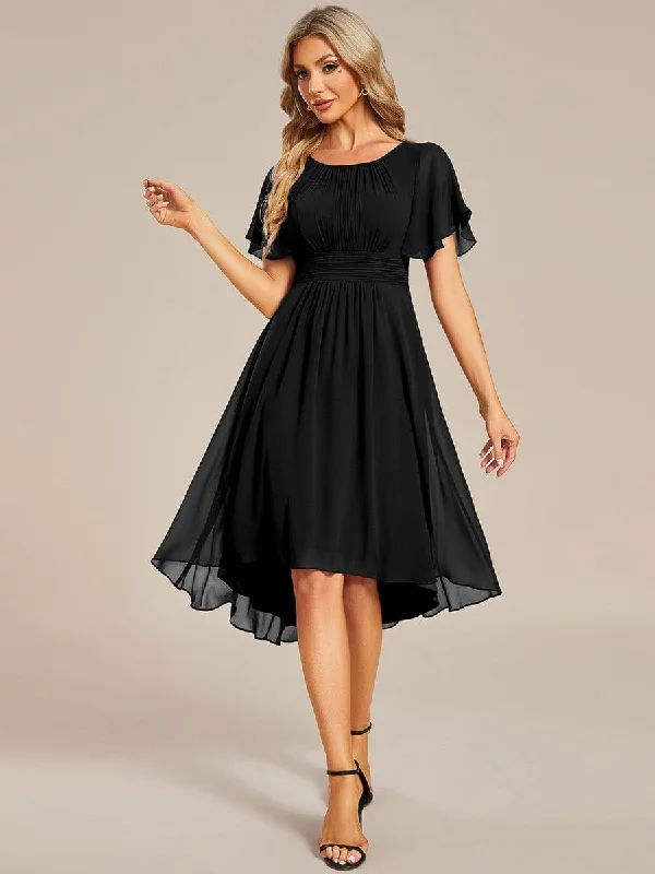 Vintage Style Clothing Sale Flowy Chiffon Round Neckline A-Line Knee Length Wedding Guest Dress