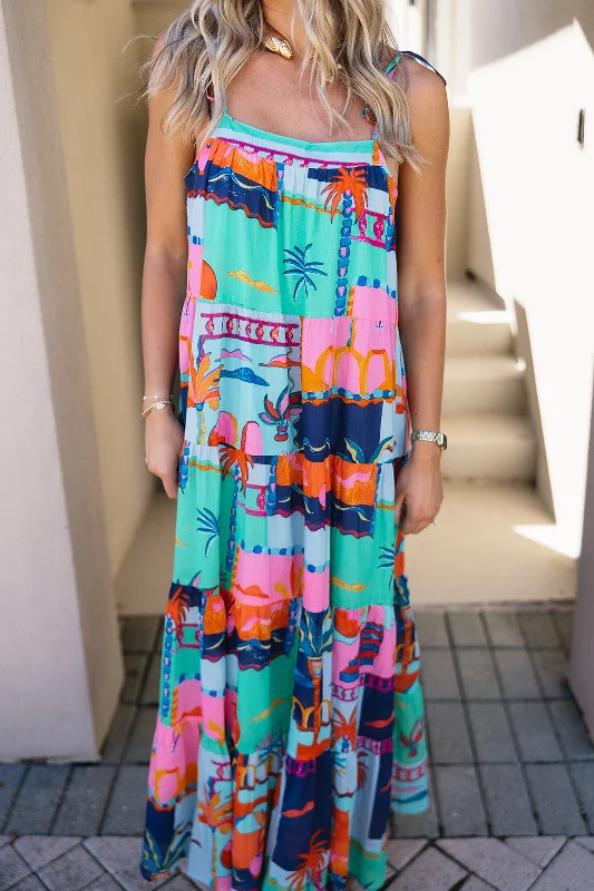 Affordable Women's Clothing Tropic Maxi Dress - Blue Multi