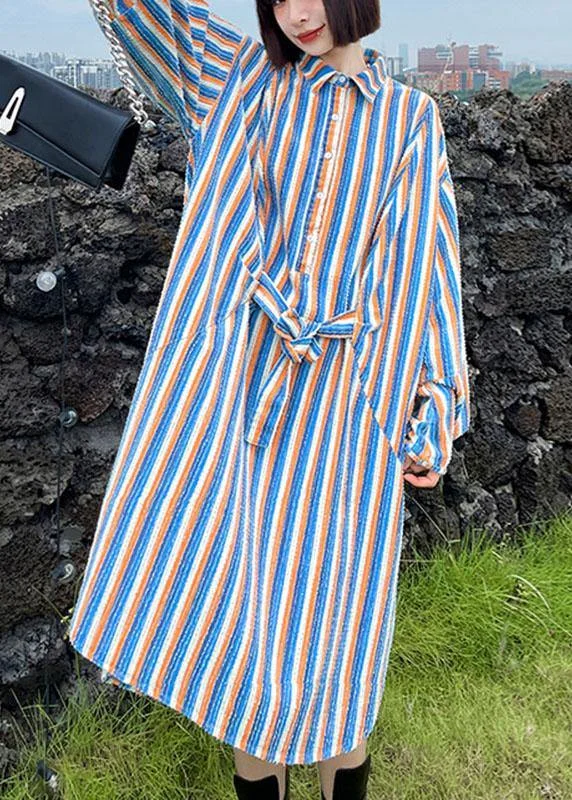 Women's Seasonal Clothing Unique Tie Waist Button Side Open Fall Striped Dress Long sleeve Women's Seasonal Clothing Unique Tie Waist Button Side Open Fall Striped Dress Long sleeve