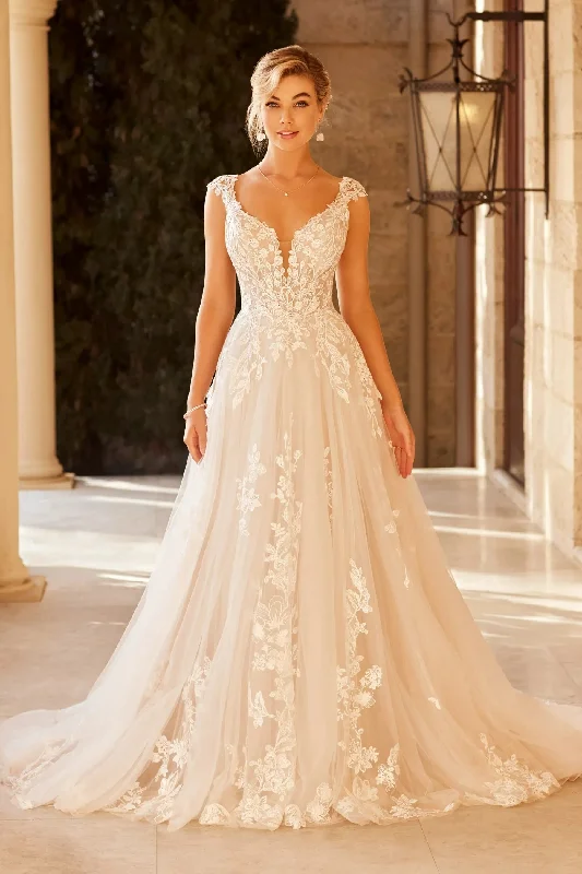 Elegant Clothing For Women Elegant Wedding Dress For Women V-Neck Cap Sleeve Lace Appliques Vestido De Noiva With Button Sweep Train Custom Made Elegant Clothing For Women Elegant Wedding Dress For Women V-Neck Cap Sleeve Lace Appliques Vestido De Noiva With Button Sweep Train Custom Made