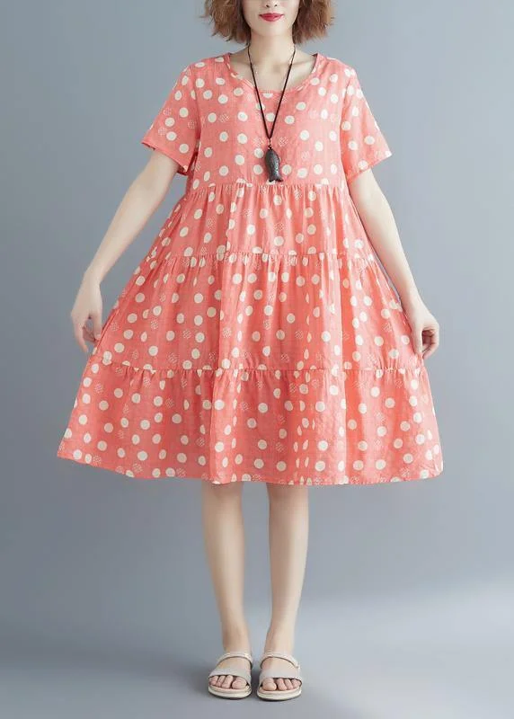 Stylish Outerwear Clothing For Women Style pink print cotton linen Tunics o neck Cinched summer Dress Stylish Outerwear Clothing For Women Style pink print cotton linen Tunics o neck Cinched summer Dress
