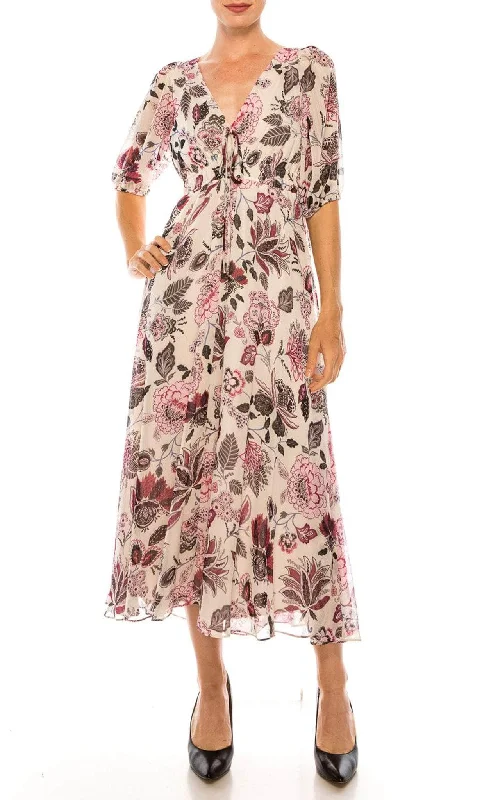 Fashion Forward Maison Tara 91667M - Printed Long V Neck Dress