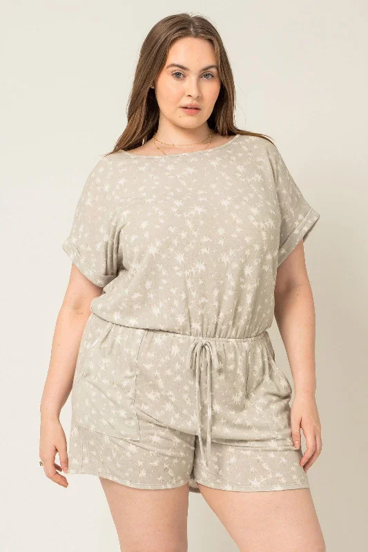 High End Women's Wear Plus Size Short Sleeve Front Pocket Star Print Romper