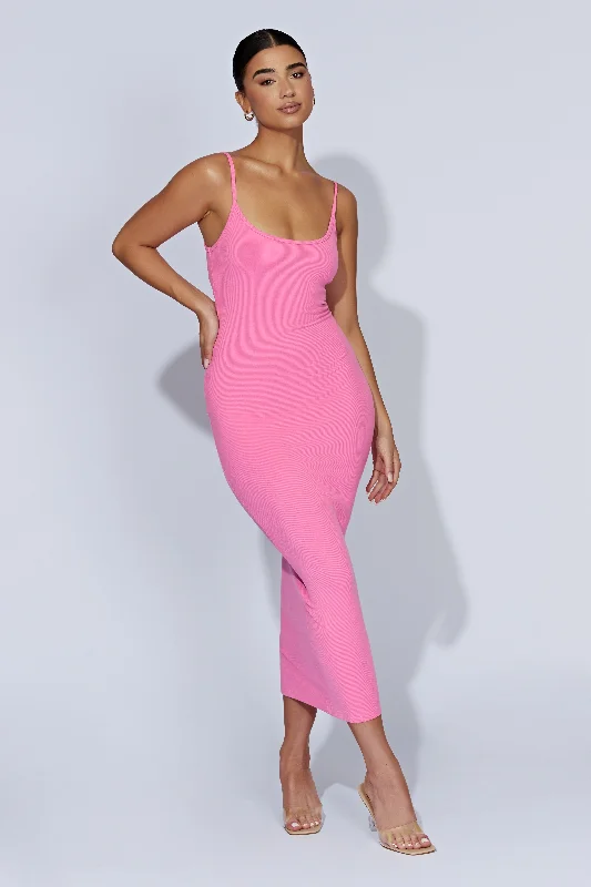 Forward Trendsetter Alexis Ribbed Cami Midi Dress - Bubblegum Pink