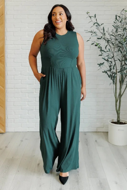 Bold Prints Casual Chic Hilary Wide Leg Jumpsuit in Green