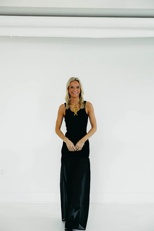 Women's Trendy Clothing Half and Half Maxi Dress - Black