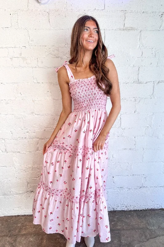 Casual Chic Pink Cotton Floral Maxi Dress