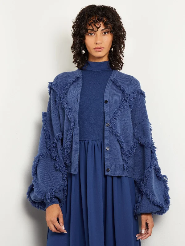 Chic Clothes For Women Diamond Fringe Balloon Sleeve Button Front Knit Cardigan