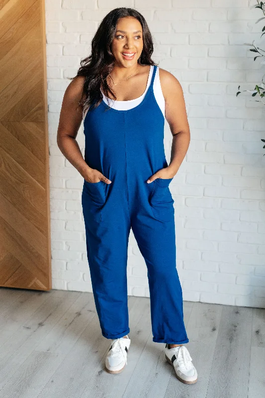 Winter Wardrobe Clearance Totally Me Spaghetti Strap Jumpsuit in Light Navy