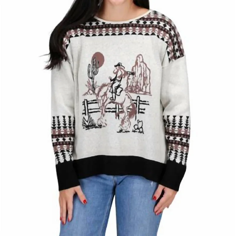 Women's Clothing For Special Occasions Maisy Vintage Cowgirl Sweater In Ivory/black