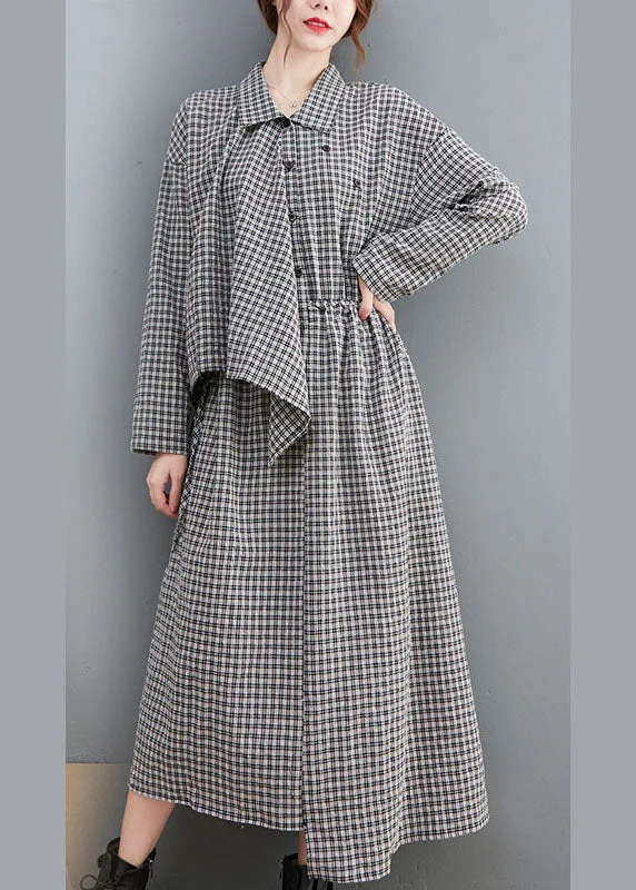 Plus-Size Women's Clothing Fitted Black PlaidPeter Pan CollarButtonasymmetrical design Fall Holiday Dress Long sleeve Plus-Size Women's Clothing Fitted Black PlaidPeter Pan CollarButtonasymmetrical design Fall Holiday Dress Long sleeve
