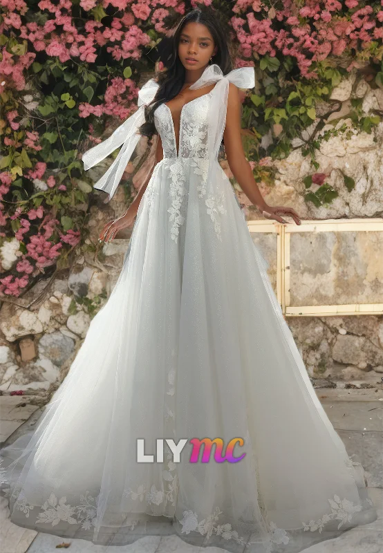 Plus-Size Women's Clothing V-Neck Sleeveless Appliques Appliques Tulle A-Line Beach Wedding Dress Plus-Size Women's Clothing V-Neck Sleeveless Appliques Appliques Tulle A-Line Beach Wedding Dress