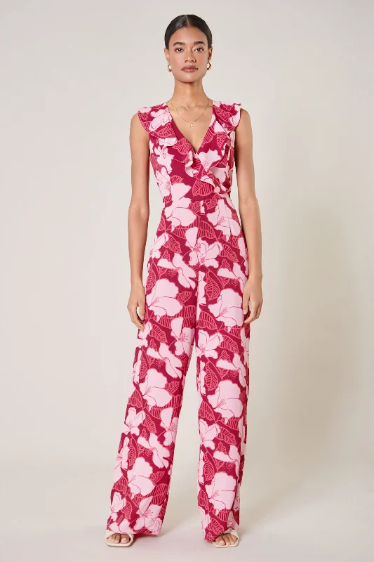 Chic Clothes For Women Ginger Berry Floral Sleeveless Surplice Jumpsuit