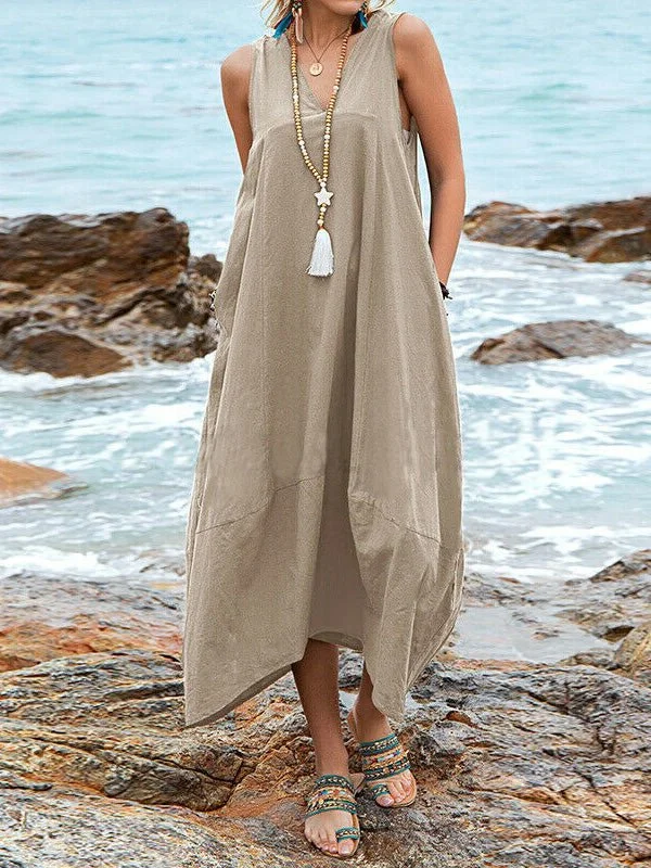 Women's Evening Clothes Casual V-Neck Sleeveless Pocket Dress