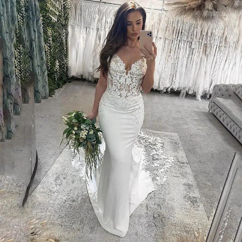 Affordable Trendy Clothes For Women Luxury Mermaid Wedding Dresses Women Sweetheart Open Back Lace Bridal Gown Sweep Train Long Vestidos De Novia
