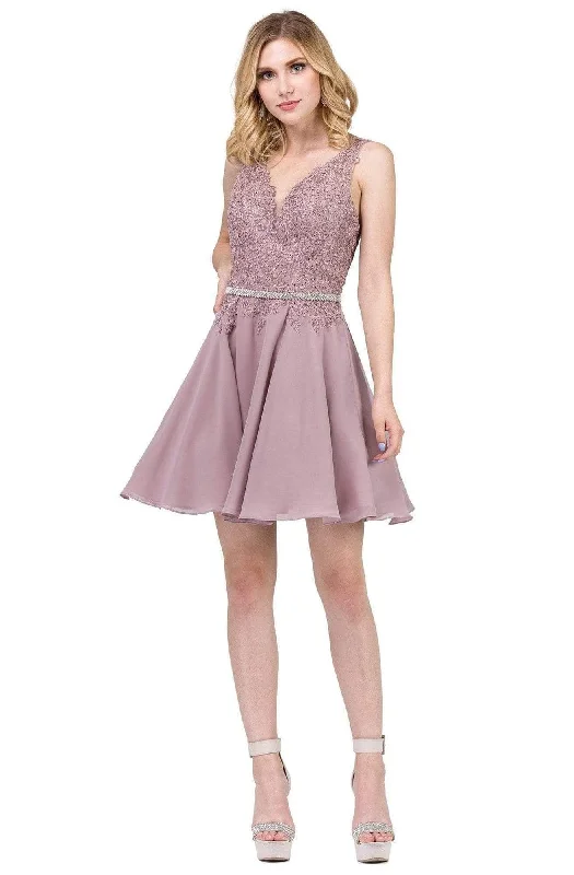 Step Ahead, Lead The Trend Dancing Queen - Plunging V-Neck Lace Bodice Homecoming Dress 3011