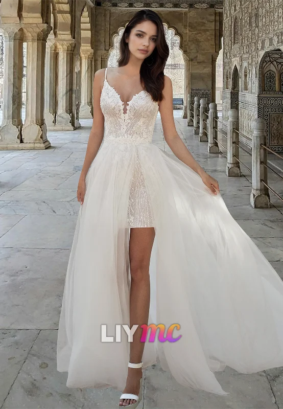 Elegant Clothing For Women V-Neck Spaghetti Straps Appliques Sparkly Short Beach Wedding Dress Elegant Clothing For Women V-Neck Spaghetti Straps Appliques Sparkly Short Beach Wedding Dress
