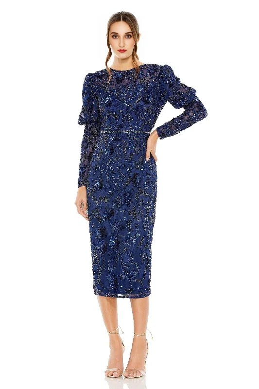 Women's Seasonal Clothes Tea Length Long Sleeve Formal Dress