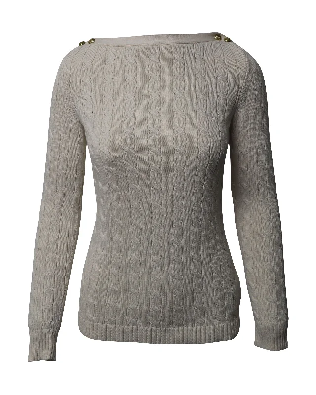 Comfortable Women's Clothes Lauren Ralph Lauren Cableknit Sweater in Cream Cotton